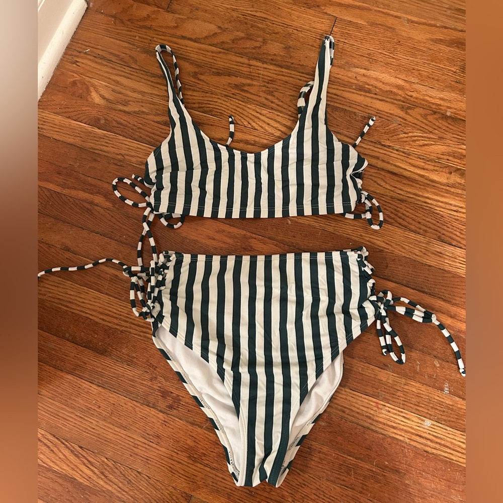 LA Heart two piece green striped bikini. Size Medium.
